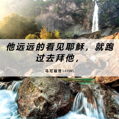 Picture 06 - 马 可 福 音 5:6 CUVS - 他 远 远 的 看 见 耶 稣 ， 就 跑 过 - Bible Verse Picture