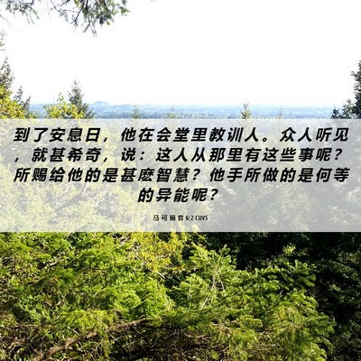 Picture 06 - 马 可 福 音 6:2 CUVS - 到 了 安 息 日 ， 他 在 会 堂 里 教 - Bible Verse Picture