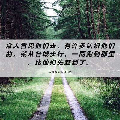 Picture 06 - 马 可 福 音 6:33 CUVS - 众 人 看 见 他 们 去 ， 有 许 多 认 - Bible Verse Picture