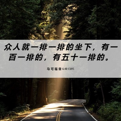 Picture 06 - 马 可 福 音 6:40 CUVS - 众 人 就 一 排 一 排 的 坐 下 ， 有 - Bible Verse Picture
