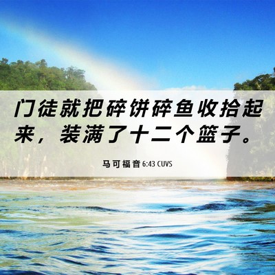 Picture 06 - 马 可 福 音 6:43 CUVS - 门 徒 就 把 碎 饼 碎 鱼 收 拾 起 来 - Bible Verse Picture