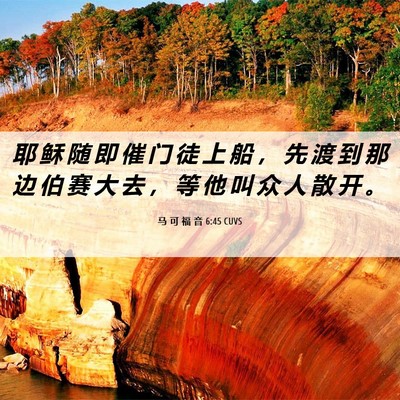 Picture 06 - 马 可 福 音 6:45 CUVS - 耶 稣 随 即 催 门 徒 上 船 ， 先 渡 - Bible Verse Picture
