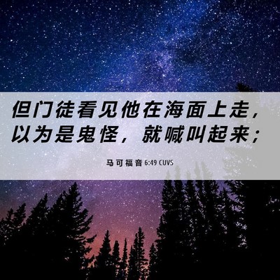 Picture 06 - 马 可 福 音 6:49 CUVS - 但 门 徒 看 见 他 在 海 面 上 走 ， - Bible Verse Picture