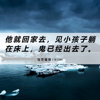 Picture 06 - 马 可 福 音 7:30 CUVS - 他 就 回 家 去 ， 见 小 孩 子 躺 在 - Bible Verse Picture