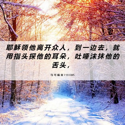 Picture 06 - 马 可 福 音 7:33 CUVS - 耶 稣 领 他 离 开 众 人 ， 到 一 边 - Bible Verse Picture