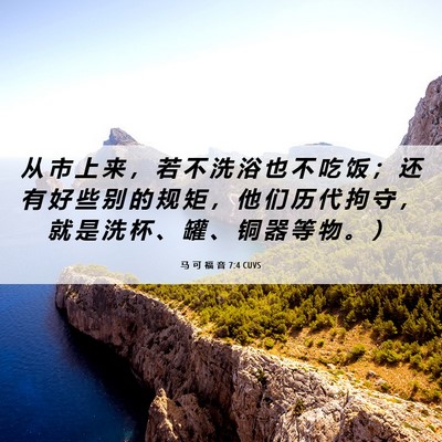 Picture 06 - 马 可 福 音 7:4 CUVS - 从 市 上 来 ， 若 不 洗 浴 也 不 吃 - Bible Verse Picture