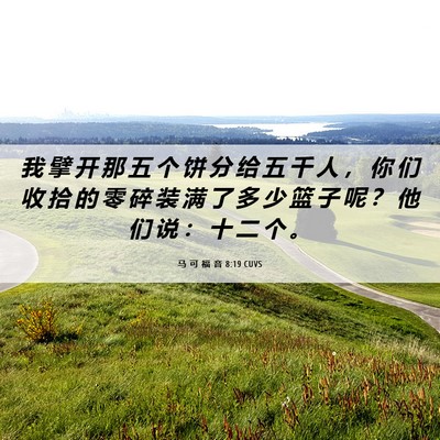 Picture 06 - 马 可 福 音 8:19 CUVS - 我 擘 开 那 五 个 饼 分 给 五 千 人 - Bible Verse Picture