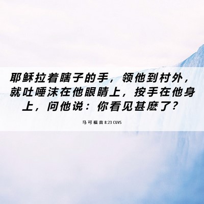 Picture 06 - 马 可 福 音 8:23 CUVS - 耶 稣 拉 着 瞎 子 的 手 ， 领 他 到 - Bible Verse Picture