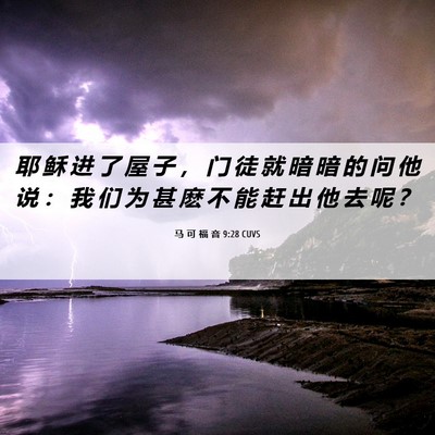 Picture 06 - 马 可 福 音 9:28 CUVS - 耶 稣 进 了 屋 子 ， 门 徒 就 暗 暗 - Bible Verse Picture