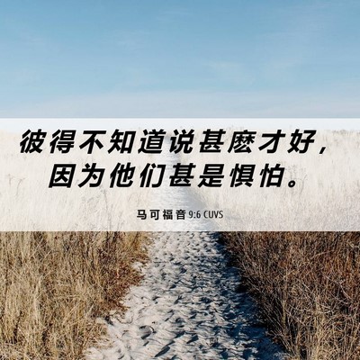 Picture 06 - 马 可 福 音 9:6 CUVS - 彼 得 不 知 道 说 甚 麽 才 好 ， 因 - Bible Verse Picture