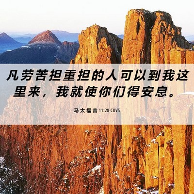 Picture 06 - 马 太 福 音 11:28 CUVS - 凡 劳 苦 担 重 担 的 人 可 以 到 我 - Bible Verse Picture