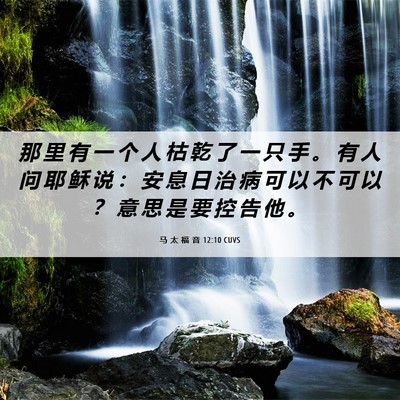 Picture 06 - 马 太 福 音 12:10 CUVS - 那 里 有 一 个 人 枯 乾 了 一 只 手 - Bible Verse Picture