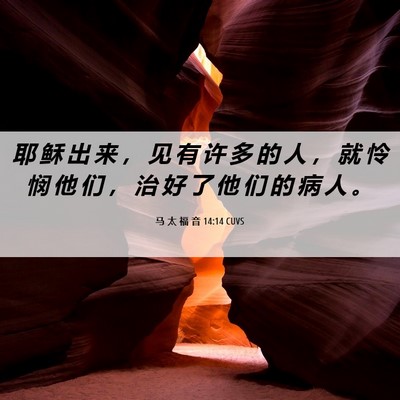 Picture 06 - 马 太 福 音 14:14 CUVS - 耶 稣 出 来 ， 见 有 许 多 的 人 ， - Bible Verse Picture