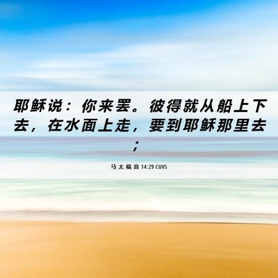 Picture 06 - 马 太 福 音 14:29 CUVS - 耶 稣 说 ： 你 来 罢 。 彼 得 就 从 - Bible Verse Picture