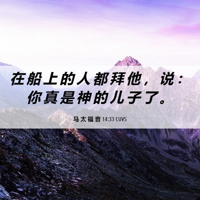 Picture 06 - 马 太 福 音 14:33 CUVS - 在 船 上 的 人 都 拜 他 ， 说 ： 你 - Bible Verse Picture