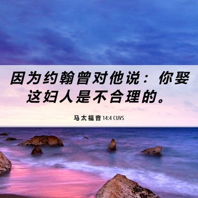 Picture 06 - 马 太 福 音 14:4 CUVS - 因 为 约 翰 曾 对 他 说 ： 你 娶 这 - Bible Verse Picture