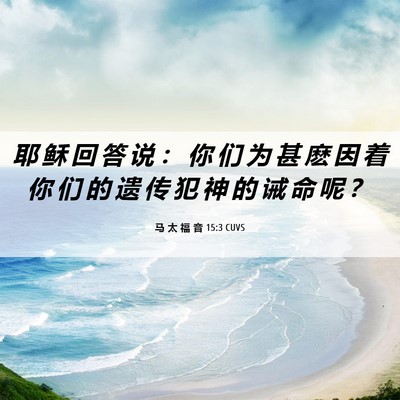 Picture 06 - 马 太 福 音 15:3 CUVS - 耶 稣 回 答 说 ： 你 们 为 甚 麽 因 - Bible Verse Picture