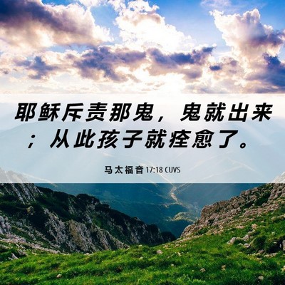 Picture 06 - 马 太 福 音 17:18 CUVS - 耶 稣 斥 责 那 鬼 ， 鬼 就 出 来 ； - Bible Verse Picture