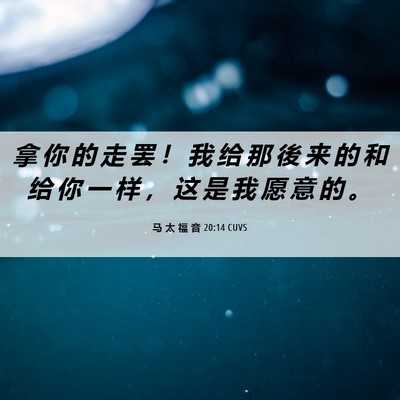 Picture 06 - 马 太 福 音 20:14 CUVS - 拿 你 的 走 罢 ！ 我 给 那 後 来 的 - Bible Verse Picture