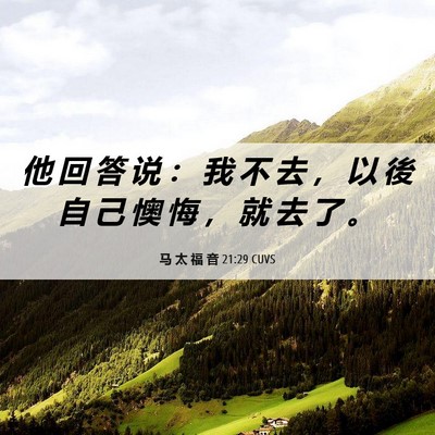 Picture 06 - 马 太 福 音 21:29 CUVS - 他 回 答 说 ： 我 不 去 ， 以 後 自 - Bible Verse Picture
