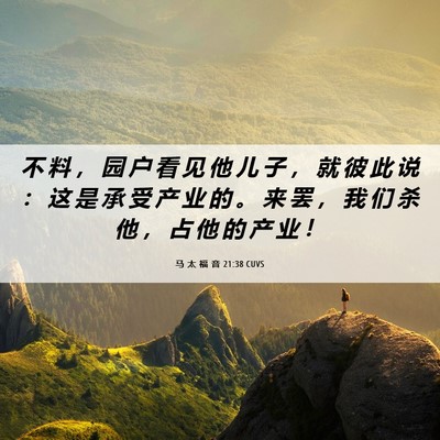 Picture 06 - 马 太 福 音 21:38 CUVS - 不 料 ， 园 户 看 见 他 儿 子 ， 就 - Bible Verse Picture