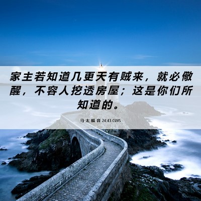 Picture 06 - 马 太 福 音 24:43 CUVS - 家 主 若 知 道 几 更 天 有 贼 来 ， - Bible Verse Picture