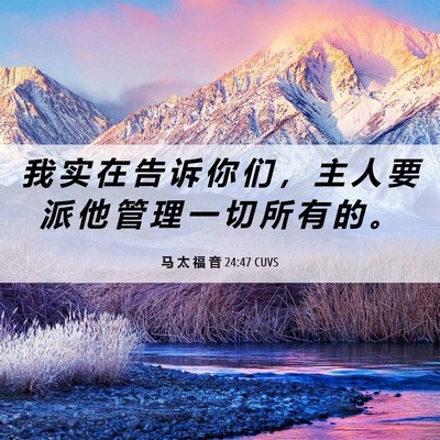 Picture 06 - 马 太 福 音 24:47 CUVS - 我 实 在 告 诉 你 们 ， 主 人 要 派 - Bible Verse Picture