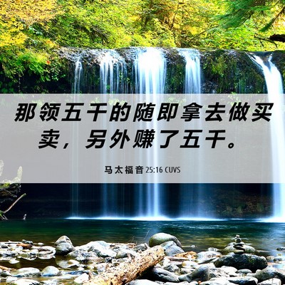 Picture 06 - 马 太 福 音 25:16 CUVS - 那 领 五 千 的 随 即 拿 去 做 买 卖 - Bible Verse Picture