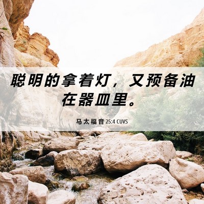 Picture 06 - 马 太 福 音 25:4 CUVS - 聪 明 的 拿 着 灯 ， 又 预 备 油 在 - Bible Verse Picture