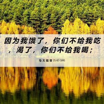 Picture 06 - 马 太 福 音 25:42 CUVS - 因 为 我 饿 了 ， 你 们 不 给 我 吃 - Bible Verse Picture