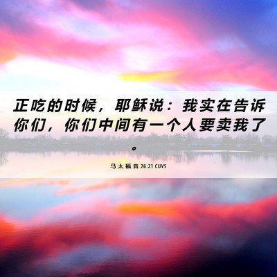 Picture 06 - 马 太 福 音 26:21 CUVS - 正 吃 的 时 候 ， 耶 稣 说 ： 我 实 - Bible Verse Picture