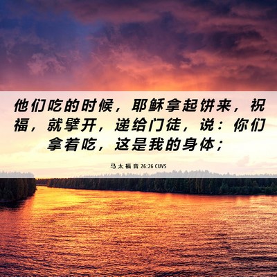 Picture 06 - 马 太 福 音 26:26 CUVS - 他 们 吃 的 时 候 ， 耶 稣 拿 起 饼 - Bible Verse Picture