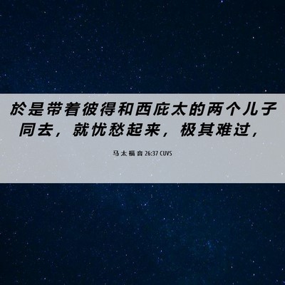 Picture 06 - 马 太 福 音 26:37 CUVS - 於 是 带 着 彼 得 和 西 庇 太 的 两 - Bible Verse Picture