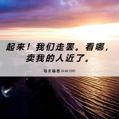 Picture 06 - 马 太 福 音 26:46 CUVS - 起 来 ！ 我 们 走 罢 。 看 哪 ， 卖 - Bible Verse Picture