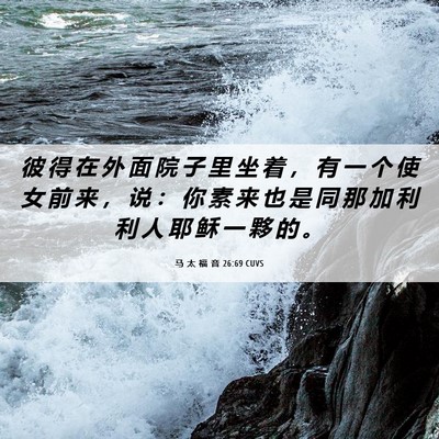 Picture 06 - 马 太 福 音 26:69 CUVS - 彼 得 在 外 面 院 子 里 坐 着 ， 有 - Bible Verse Picture