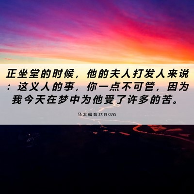 Picture 06 - 马 太 福 音 27:19 CUVS - 正 坐 堂 的 时 候 ， 他 的 夫 人 打 - Bible Verse Picture
