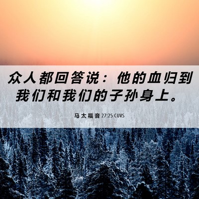 Picture 06 - 马 太 福 音 27:25 CUVS - 众 人 都 回 答 说 ： 他 的 血 归 到 - Bible Verse Picture