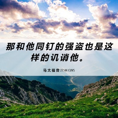 Picture 06 - 马 太 福 音 27:44 CUVS - 那 和 他 同 钉 的 强 盗 也 是 这 样 - Bible Verse Picture