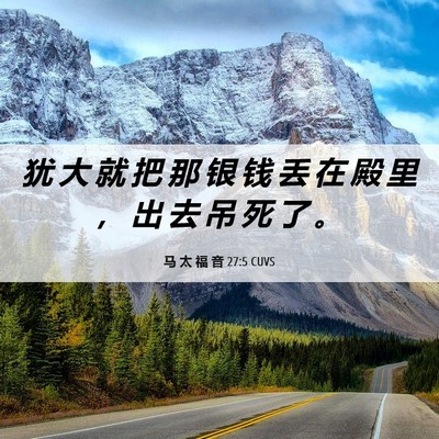 Picture 06 - 马 太 福 音 27:5 CUVS - 犹 大 就 把 那 银 钱 丢 在 殿 里 ， - Bible Verse Picture