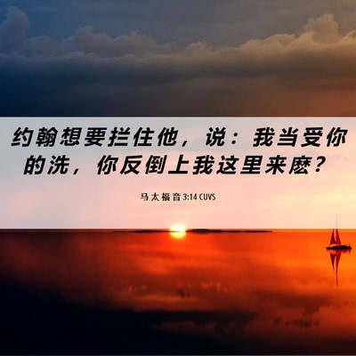 Picture 06 - 马 太 福 音 3:14 CUVS - 约 翰 想 要 拦 住 他 ， 说 ： 我 当 - Bible Verse Picture