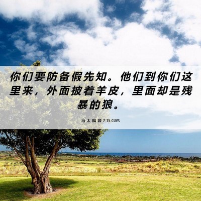 Picture 06 - 马 太 福 音 7:15 CUVS - 你 们 要 防 备 假 先 知 。 他 们 到 - Bible Verse Picture