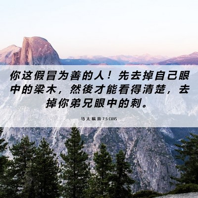 Picture 06 - 马 太 福 音 7:5 CUVS - 你 这 假 冒 为 善 的 人 ！ 先 去 掉 - Bible Verse Picture