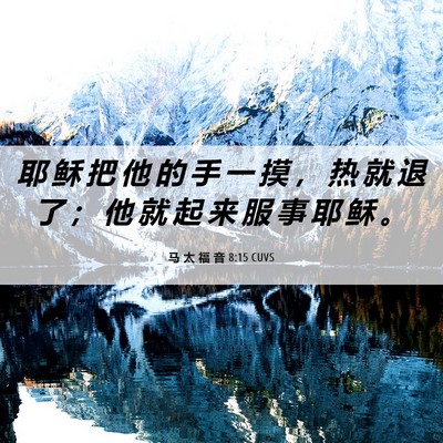 Picture 06 - 马 太 福 音 8:15 CUVS - 耶 稣 把 他 的 手 一 摸 ， 热 就 退 - Bible Verse Picture