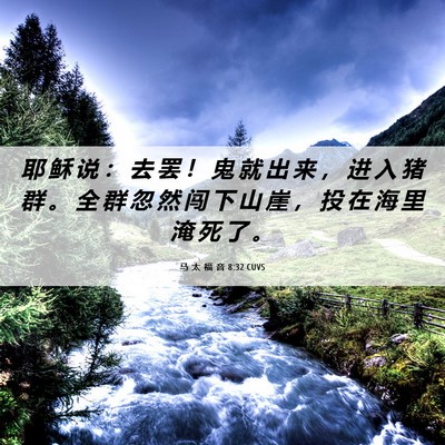 Picture 06 - 马 太 福 音 8:32 CUVS - 耶 稣 说 ： 去 罢 ！ 鬼 就 出 来 ， - Bible Verse Picture