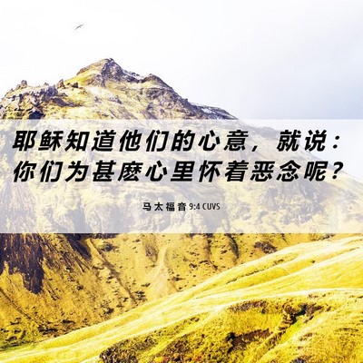 Picture 06 - 马 太 福 音 9:4 CUVS - 耶 稣 知 道 他 们 的 心 意 ， 就 说 - Bible Verse Picture