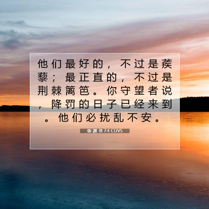 弥 迦 书 7:4 CUVS - 他 们 最 好 的 , 不 过 是 蒺 藜