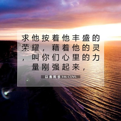 Picture 07 - 以 弗 所 书 3:16 CUVS - 求 他 按 着 他 丰 盛 的 荣 耀 ， 藉 - Bible Verse Picture