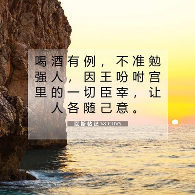 Picture 07 - 以 斯 帖 记 1:8 CUVS - 喝 酒 有 例 ， 不 准 勉 强 人 ， 因 - Bible Verse Picture
