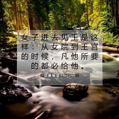 Picture 07 - 以 斯 帖 记 2:13 CUVS - 女 子 进 去 见 王 是 这 样 ： 从 女 - Bible Verse Picture