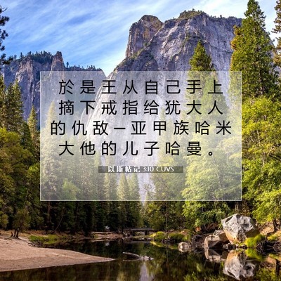 Picture 07 - 以 斯 帖 记 3:10 CUVS - 於 是 王 从 自 己 手 上 摘 下 戒 指 - Bible Verse Picture